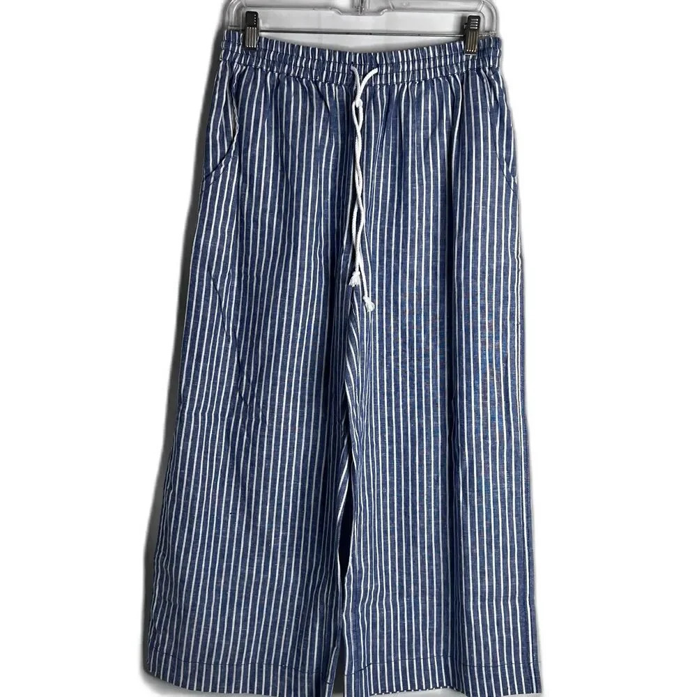 BeachLunchLounge NWT‎ Navy White Striped Linen Blend Margot Pants Size Small